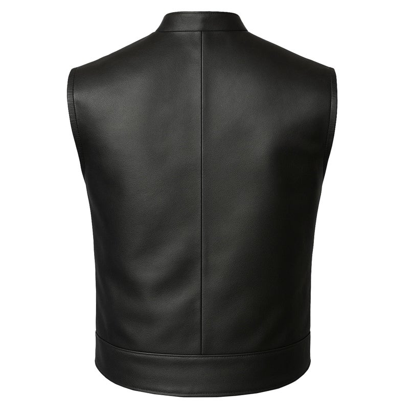 Jackets 4 Bikes Menâ€™s SOA Motorcycle Vest â€“ Premium Buffalo Leather Multiple Pockets Club Style Biker Vest with Metal Zippers Black L - Image 4