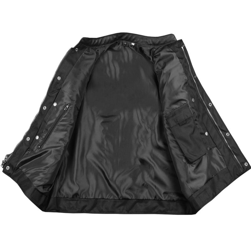 Jackets 4 Bikes Menâ€™s SOA Motorcycle Vest â€“ Premium Buffalo Leather Multiple Pockets Club Style Biker Vest with Metal Zippers Black L - Image 2