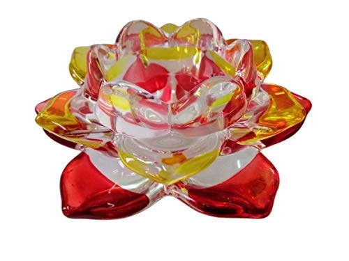 BETLEX Betlex Fancy Crystal Glass Lotus Candle Holders Red Yellow Color