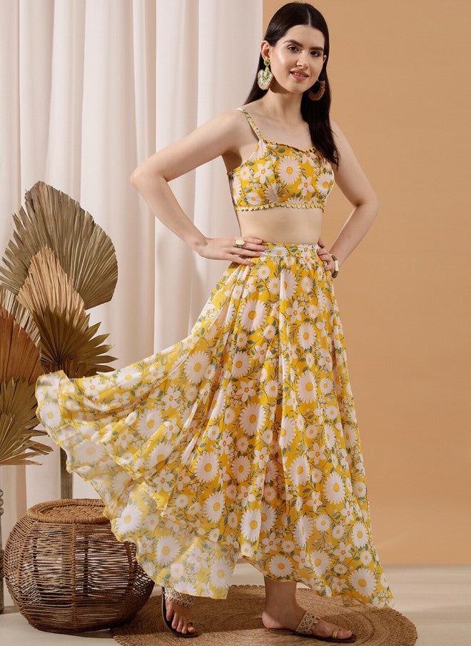 Indo Street Floral Printed Crop Top & Skirt Set for Women - Image 4