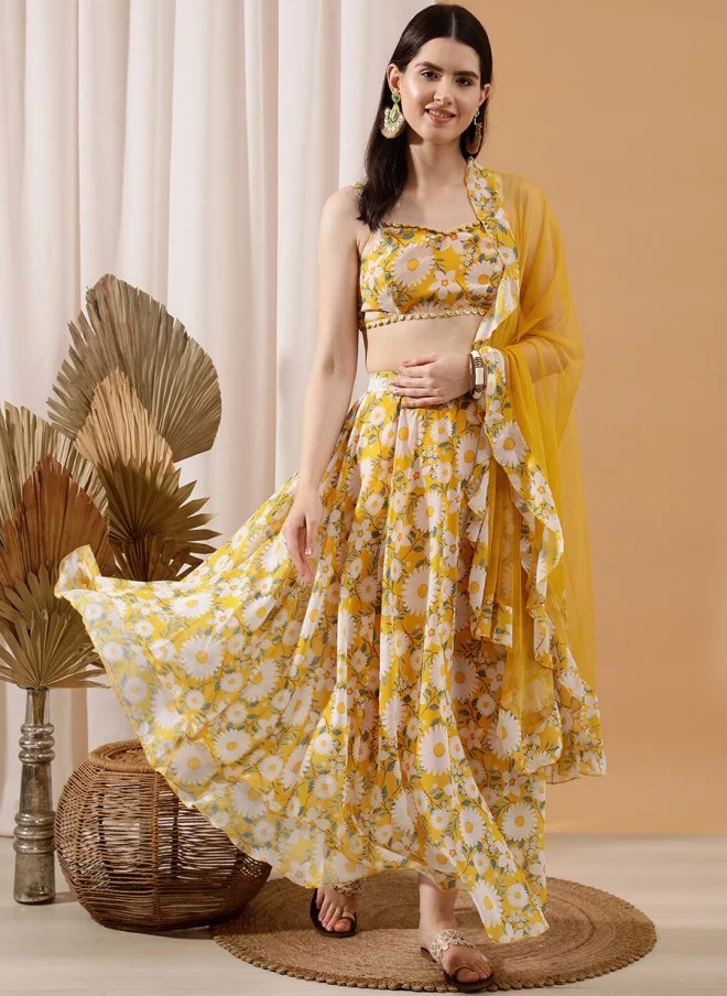 Indo Street Floral Printed Crop Top & Skirt Set for Women