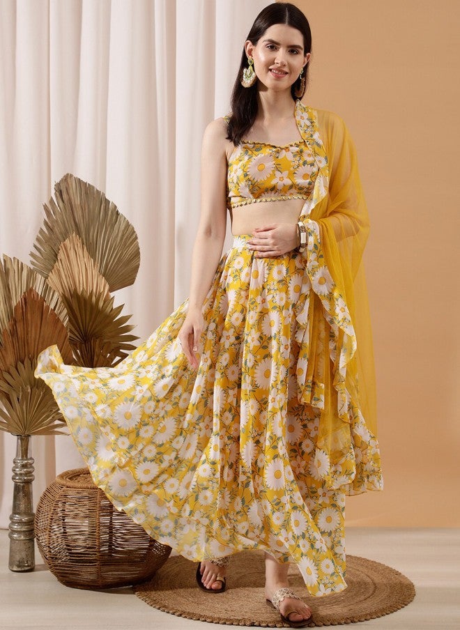 Indo Street Floral Printed Crop Top & Skirt Set for Women - Image 1