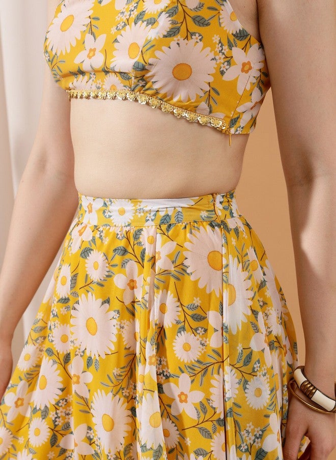 Indo Street Floral Printed Crop Top & Skirt Set for Women - Image 3