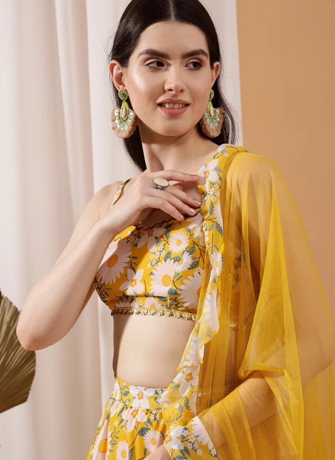 Indo Street Floral Printed Crop Top & Skirt Set for Women