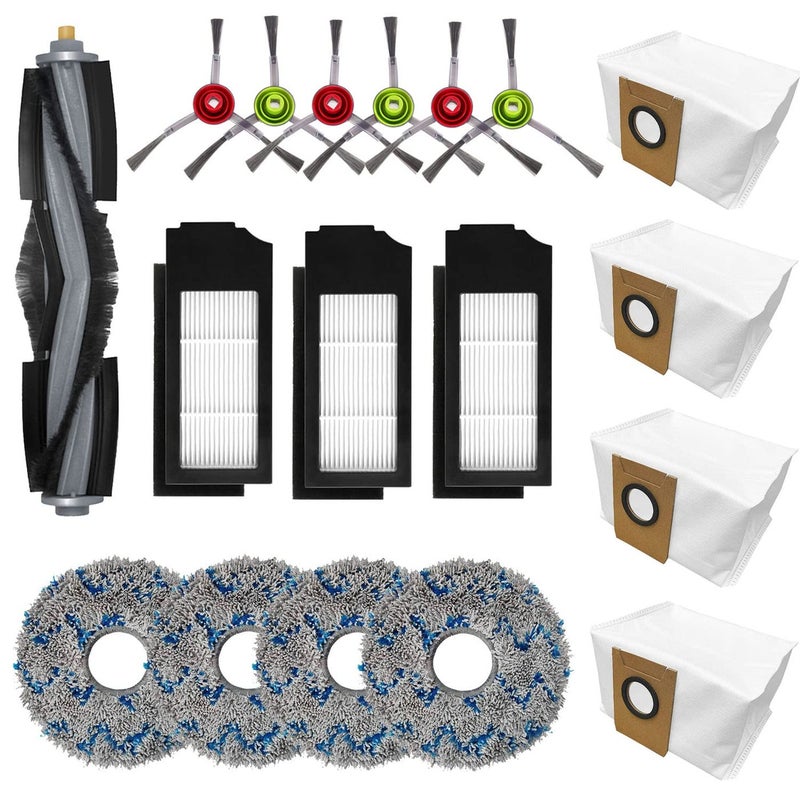 Chuancheng 18 PCS Replacement Accessories Kit For Ecovacs Deebot X1 TURBO/OMNI Robot Vacuum Cleaner Parts, 1 Main Brush, 6 Side Brush, 3 Hepa Filter, 4 Mop Cloth, 4 Dust Bag - Image 1