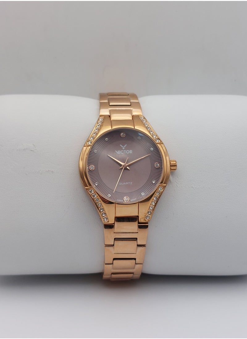Victor - Women Analog Quartz Rose Gold Stainless Steel Band Watch V1514 - 30mm - Image 1