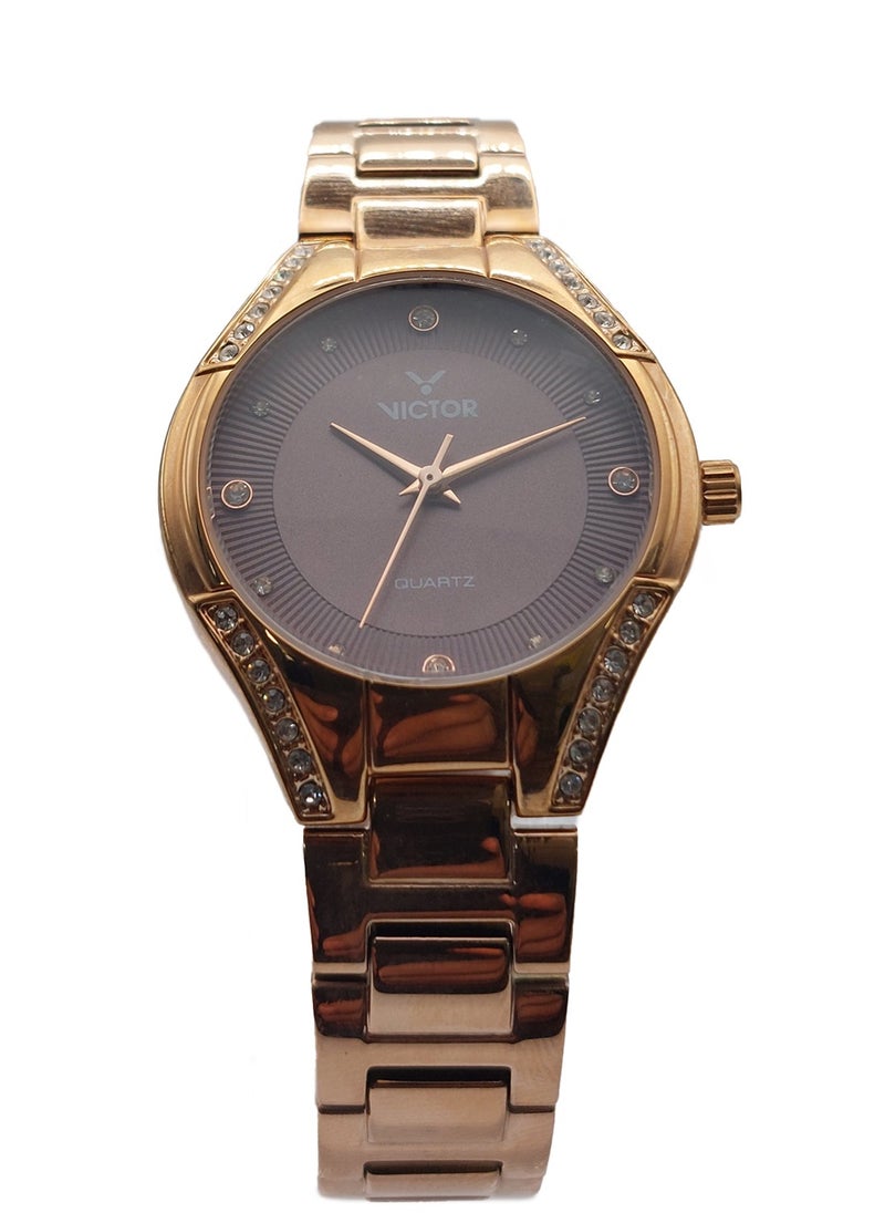 Victor - Women Analog Quartz Rose Gold Stainless Steel Band Watch V1514 - 30mm - Image 1