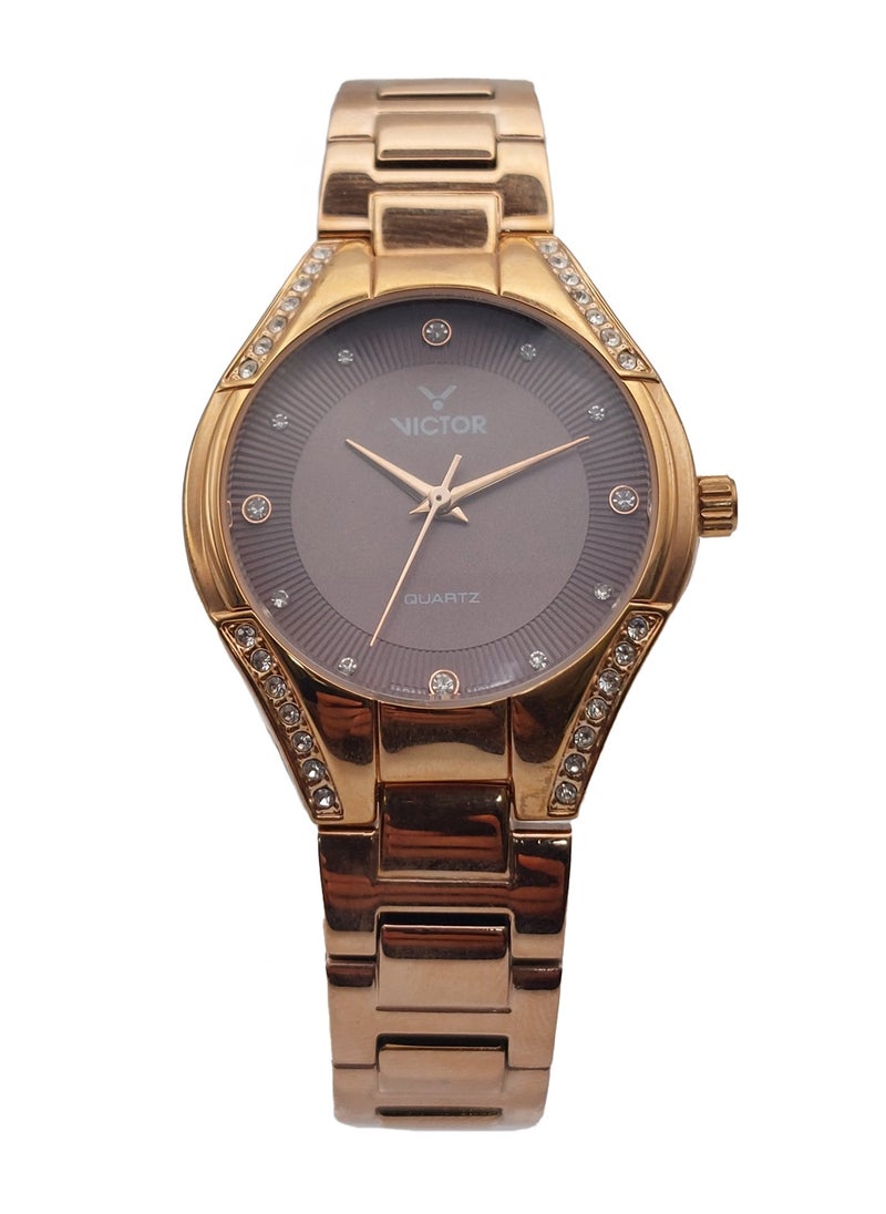 Victor - Women Analog Quartz Rose Gold Stainless Steel Band Watch V1514 - 30mm - Image 1