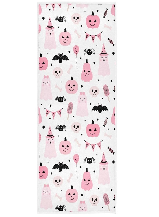 Pfrewn Cute Pink Halloween Hand Bath Towels Soft Absorbent Cute Pink Ghosts Pumpkin Bathroom Guest Towel Hanging Kitchen Dish Towel for Fall Autumn Decor 16x30 in - Image 1