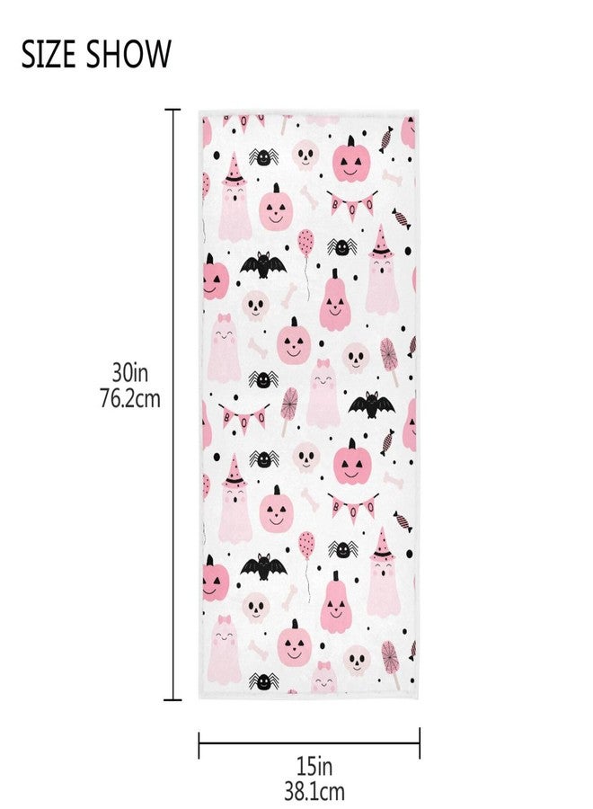 Pfrewn Cute Pink Halloween Hand Bath Towels Soft Absorbent Cute Pink Ghosts Pumpkin Bathroom Guest Towel Hanging Kitchen Dish Towel for Fall Autumn Decor 16x30 in - Image 3