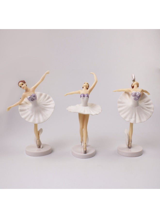 Solid PVC Ballet Girl Ornaments Creative Cake Decoration Ornaments Dance Colorful Hand Doll Model-Color:Solid, (White Dress) Ballet Girl 3 Pack - Image 1