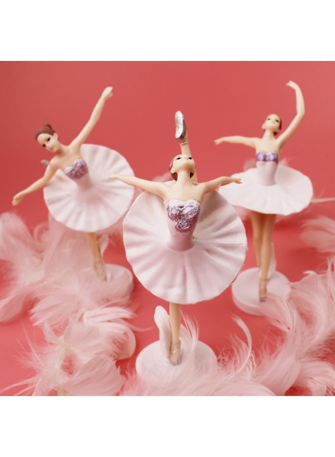 Solid PVC Ballet Girl Ornaments Creative Cake Decoration Ornaments Dance Colorful Hand Doll Model-Color:Solid, (White Dress) Ballet Girl 3 Pack - Image 2
