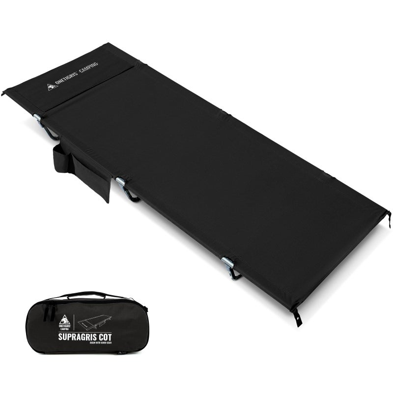 ONETIGRIS SUPRAGRIS Camping Cot, Support Up to 400lbs, Lightweight Comfortable Folding Bed for Camping, Hiking, Backpacking, Travel, Car Trips, Office Nap (Black) - Image 1