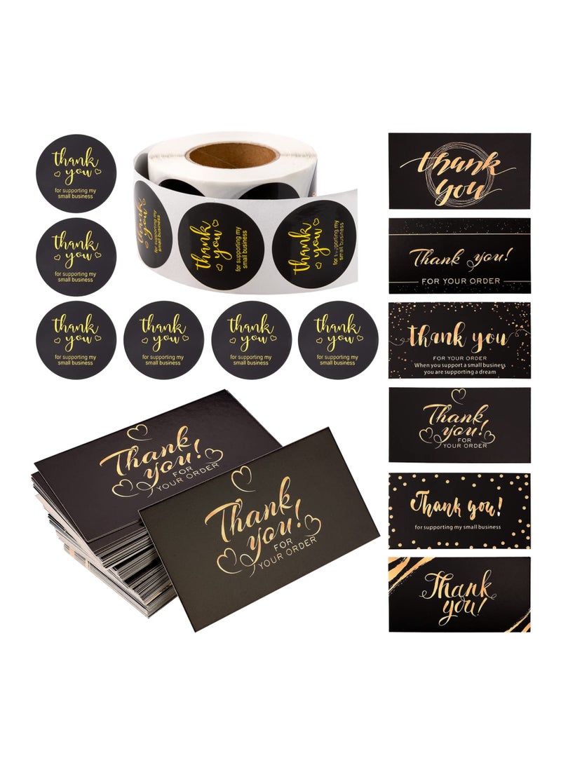 SYOSI Thanks Cards, 620 Pcs Small Business Thanks Cards and Stickers Set, Thank You Cards, Black bronzing Thank You for Supporting My Small Business Gratitude Card for Envelope Retail Store Business Sellers  - Image 1
