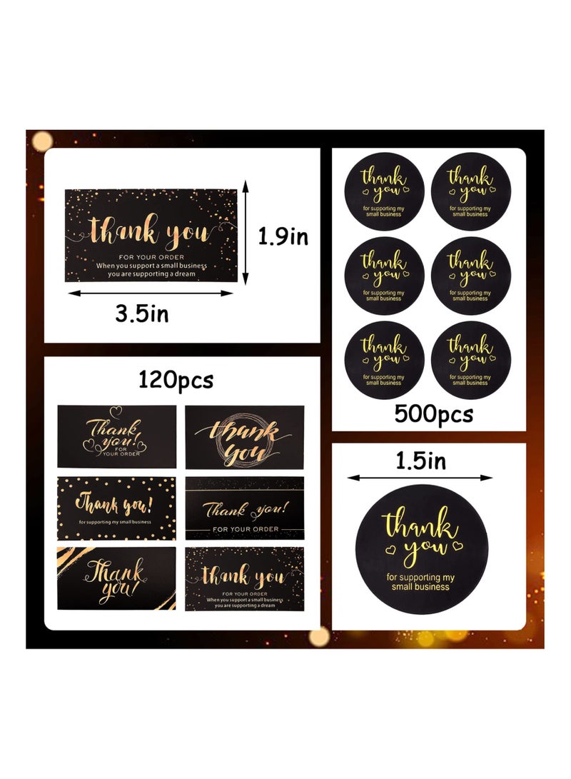 SYOSI Thanks Cards, 620 Pcs Small Business Thanks Cards and Stickers Set, Thank You Cards, Black bronzing Thank You for Supporting My Small Business Gratitude Card for Envelope Retail Store Business Sellers  - Image 2