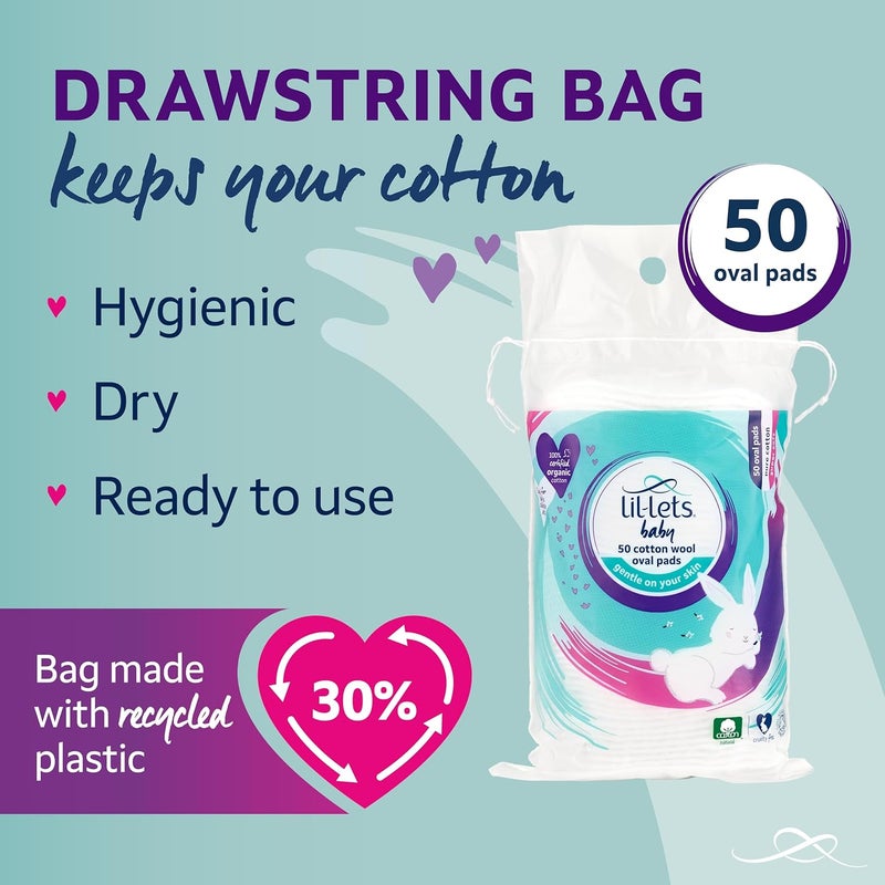 Lil-Lets Baby Cotton Wool Oval Pads - 50 Count, Certified Organic 100% Pure Cotton, Soft and Absorbent for Newborns - Image 5