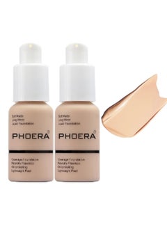 Phoera 2 Pack PHOERA Foundation, Flawless Soft Matte 24HR Oil Control Full Coverage Foundation Makeup for Women.102 Nude-30ml  - Image 1