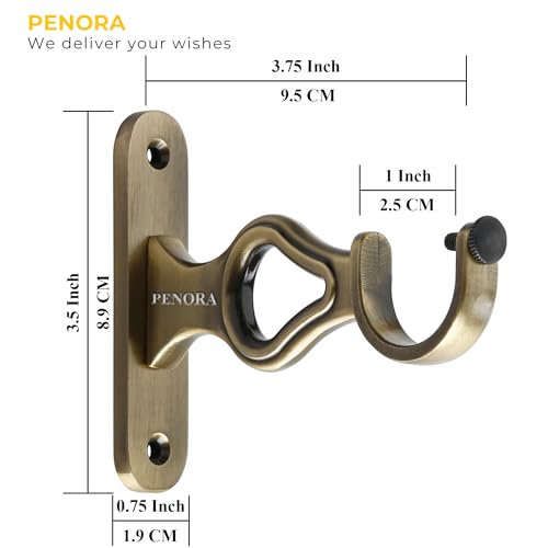 Penora Decorative Curtain Rod Holder Brackets Parda Holders with Support 1 Inch Rod Pocket Finials Door and Window Fittings for Home Decor Brass Antique (Pack of 6) - Image 2