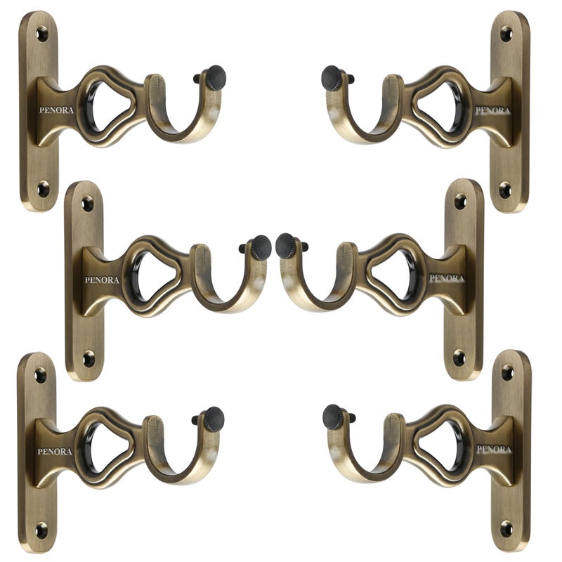 Penora Decorative Curtain Rod Holder Brackets Parda Holders with Support 1 Inch Rod Pocket Finials Door and Window Fittings for Home Decor Brass Antique (Pack of 6) - Image 5