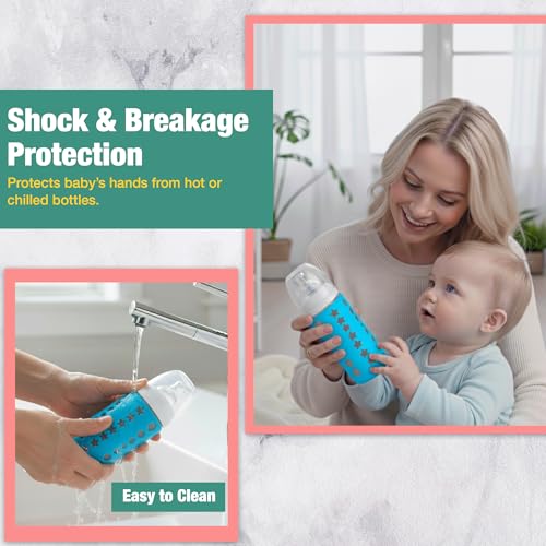 Safe-O-Kid BPA-Free Pure Silicone Bottle Cover – Soft, Non-Toxic, Protective Cover for Baby Bottles, Safe for Little Ones, Durable, Easy to Clean 250 ml, Blue -Pack of 1 - Image 3