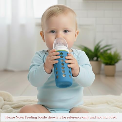 Safe-O-Kid BPA-Free Pure Silicone Bottle Cover – Soft, Non-Toxic, Protective Cover for Baby Bottles, Safe for Little Ones, Durable, Easy to Clean 250 ml, Blue -Pack of 1 - Image 2