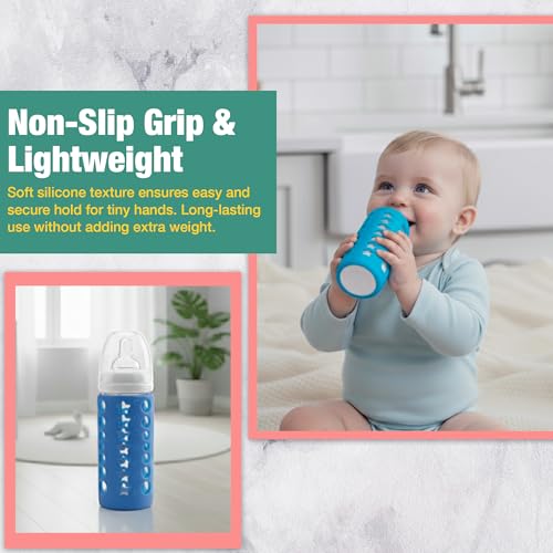 Safe-O-Kid BPA-Free Pure Silicone Bottle Cover – Soft, Non-Toxic, Protective Cover for Baby Bottles, Safe for Little Ones, Durable, Easy to Clean 250 ml, Blue -Pack of 1 - Image 5