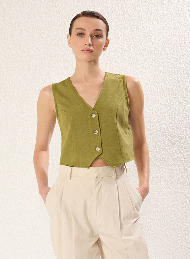 trendyol Khaki Regular Cotton Crop Linen Woven Vest  - Image 1