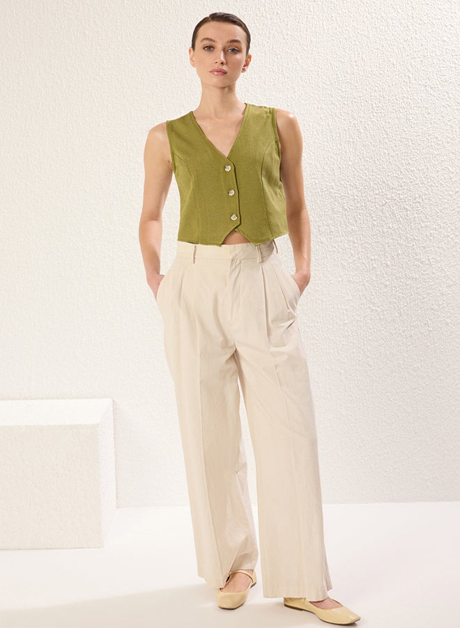 trendyol Khaki Regular Cotton Crop Linen Woven Vest  - Image 2