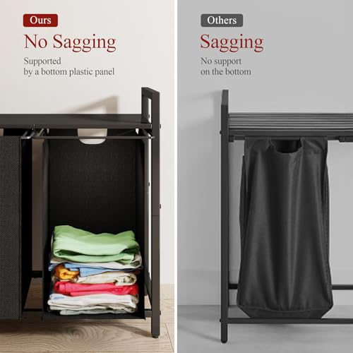 Kitstorack Laundry Basket Organizer, Laundry Hamper with Shelf & 2 Pull-Out Removable Bags, Dirty Clothes Hamper Organizer for Laundry Room Bathroom and Dorm, 2 x 11.8 gallons (44.5L) - Image 5