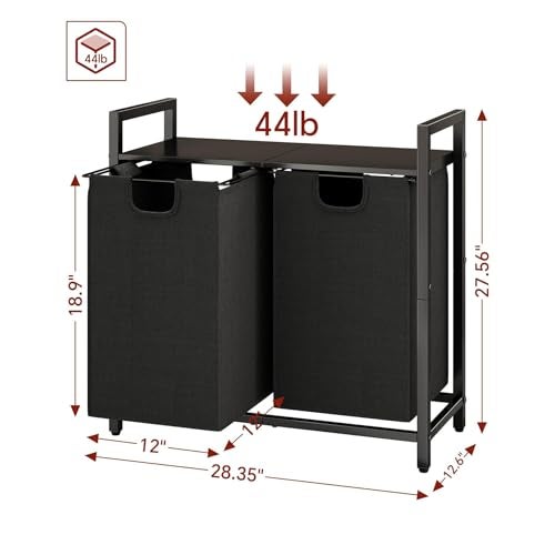 Kitstorack Laundry Basket Organizer, Laundry Hamper with Shelf & 2 Pull-Out Removable Bags, Dirty Clothes Hamper Organizer for Laundry Room Bathroom and Dorm, 2 x 11.8 gallons (44.5L) - Image 2