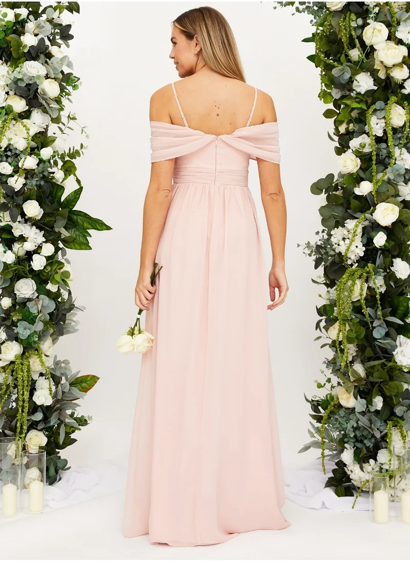 Style Cheat Cold Shoulder Maxi Chiffon Dress