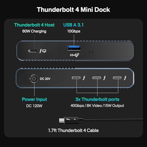 ACASIS Thunderbolt4 Hub, Single 8K or Dual 4K 60Hz Display, 120W PD Charging, Compatible with M1 Macs, PC, Chrome, 3X Thunderbolt 4 40Gb/s, 1 x USBA (10Gb/s), Compatible with Thunderbolt 3/4 PC - Image 2