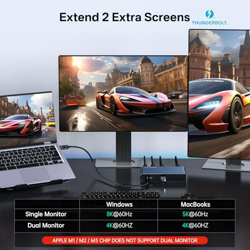 ACASIS Thunderbolt4 Hub, Single 8K or Dual 4K 60Hz Display, 120W PD Charging, Compatible with M1 Macs, PC, Chrome, 3X Thunderbolt 4 40Gb/s, 1 x USBA (10Gb/s), Compatible with Thunderbolt 3/4 PC - Image 3