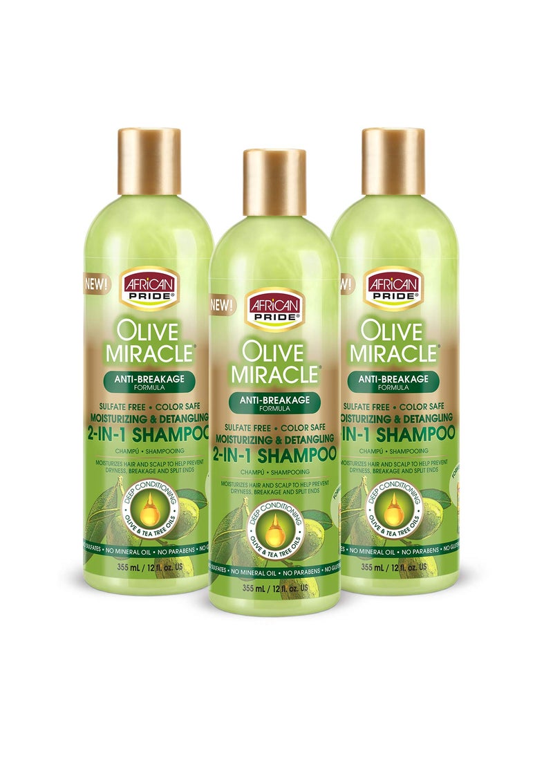 African Pride African Pride Olive Miracle Shampoo  Conditioner 2 in1 Formula 3 Pack enriched with tea tree and olive oil to moisturize and protect hair and scalp 12oz 