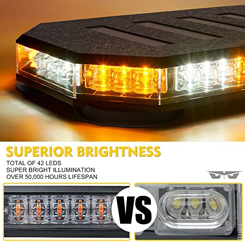 LUMENIX 42 LED Roof Top Strobe Beacon Light Bar Hazard Warning Emergency Flashing Plow Lights with Controller for Construction Vehicles Tow Trucks Postal Cars Snowplow Amber White (Patent Design) - Image 2
