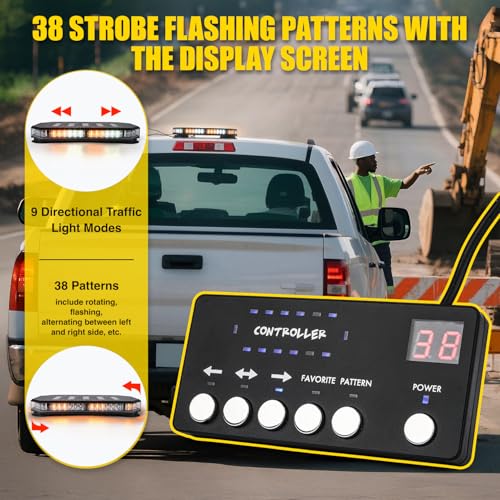 LUMENIX 42 LED Roof Top Strobe Beacon Light Bar Hazard Warning Emergency Flashing Plow Lights with Controller for Construction Vehicles Tow Trucks Postal Cars Snowplow Amber White (Patent Design) - Image 3
