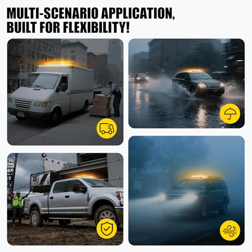 LUMENIX 42 LED Roof Top Strobe Beacon Light Bar Hazard Warning Emergency Flashing Plow Lights with Controller for Construction Vehicles Tow Trucks Postal Cars Snowplow Amber White (Patent Design) - Image 5