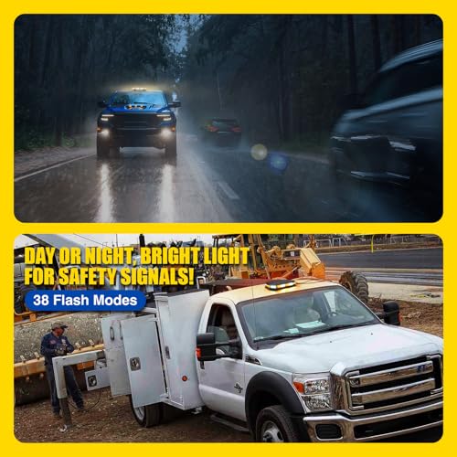LUMENIX 42 LED Roof Top Strobe Beacon Light Bar Hazard Warning Emergency Flashing Plow Lights with Controller for Construction Vehicles Tow Trucks Postal Cars Snowplow Amber White (Patent Design) - Image 4