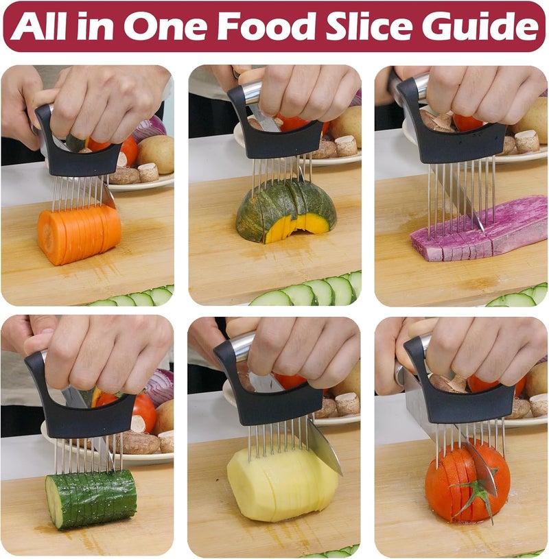 JAYVAR Onion Holder for Slicing, Onion Cutter Vegetable Chopper, Stainless Steel Tomato Slicer Vegetable Cutter for Potato, Avocados, Eggs, Food Slicer Assistant Tool for Fruit Lemon and Meat - Image 4