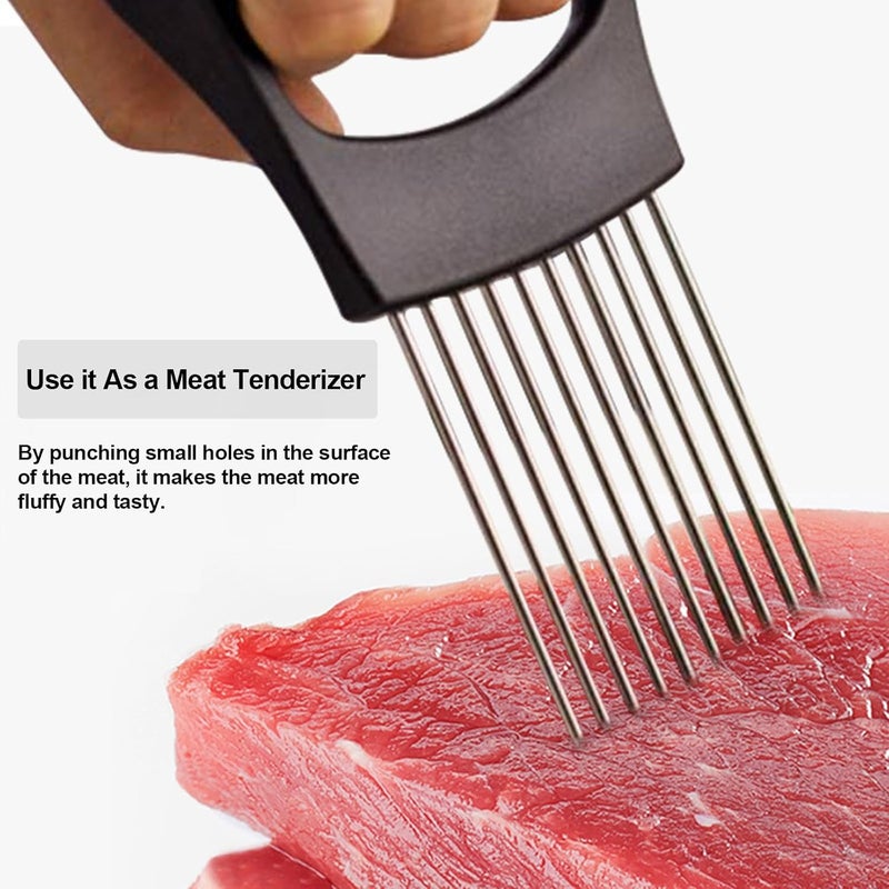 JAYVAR Onion Holder for Slicing, Onion Cutter Vegetable Chopper, Stainless Steel Tomato Slicer Vegetable Cutter for Potato, Avocados, Eggs, Food Slicer Assistant Tool for Fruit Lemon and Meat - Image 5