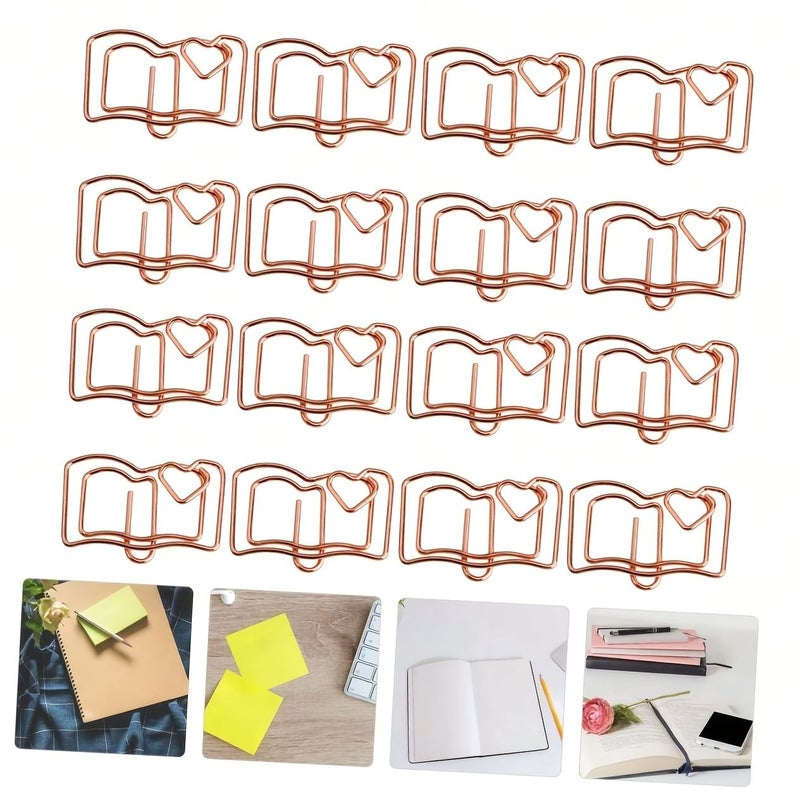 20pcs Rose Golden Book Shaped Paper Clips Cute Metal Bookmarks Office Supplies - Image 4