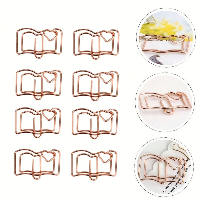 20pcs Rose Golden Book Shaped Paper Clips Cute Metal Bookmarks Office Supplies - Image 2
