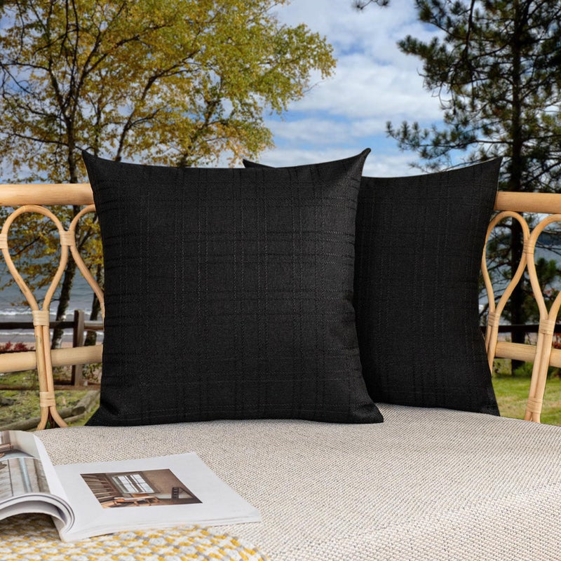 Kevin Textile Pack of 2 Decorative Outdoor Waterproof Throw Pillow Covers Checkered Pillowcases Classic Cushion Cases for Patio Couch Bench 18 x 18 Inch Black - Image 3