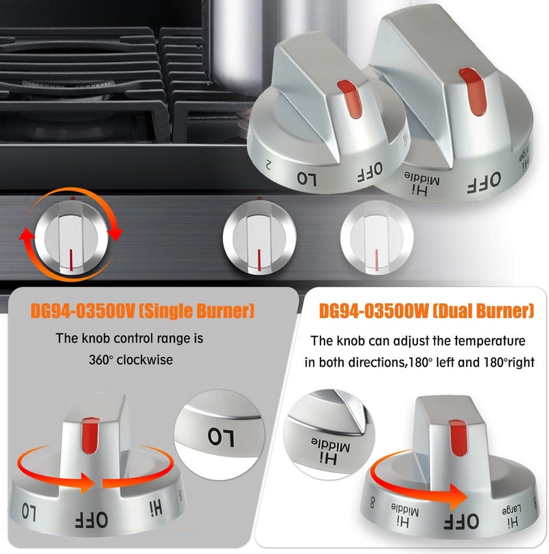 HUAREW مقبض عجلة موقد الموقد DG94-03500V DG94-03500W DG94-03500A/Z، متوافق مع مواقد سامسونج الكهربائية NE63T8111SS NE63T8311SS NE63BG8315SS - Image 5