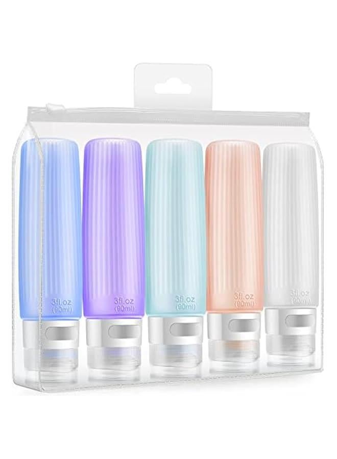 MOXO Travel Bottles for Toiletries, 5  3 OZ Tsa Appd Travel Size Containers, Silic Leak Proof BPA Free Squeezable Travel Essentials for Shampoo, Conditir, Lotion, Cosmetic on Travel, Vacation - Image 1