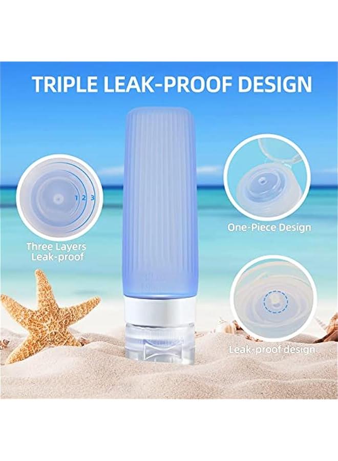 MOXO Travel Bottles for Toiletries, 5  3 OZ Tsa Appd Travel Size Containers, Silic Leak Proof BPA Free Squeezable Travel Essentials for Shampoo, Conditir, Lotion, Cosmetic on Travel, Vacation - Image 3
