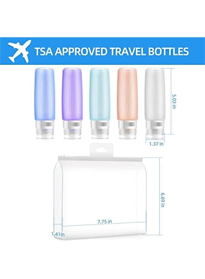 MOXO Travel Bottles for Toiletries, 5  3 OZ Tsa Appd Travel Size Containers, Silic Leak Proof BPA Free Squeezable Travel Essentials for Shampoo, Conditir, Lotion, Cosmetic on Travel, Vacation - Image 5
