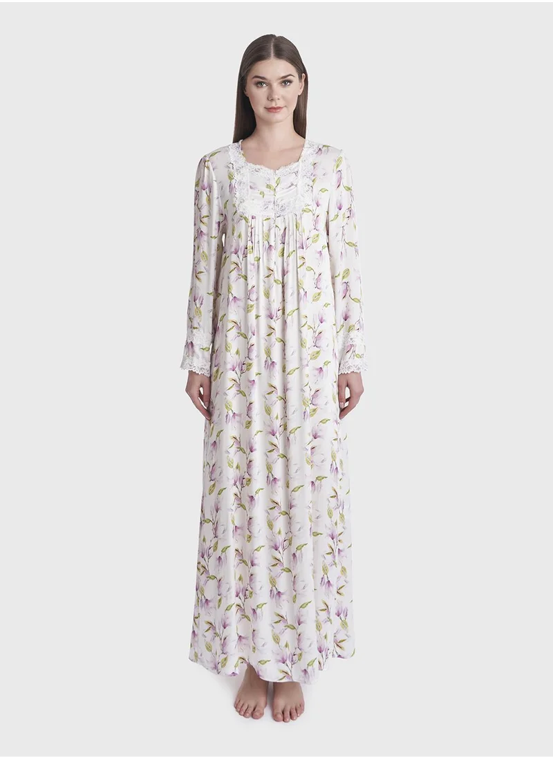 كشخة Flower Print Viscose Long Nightwear Dress