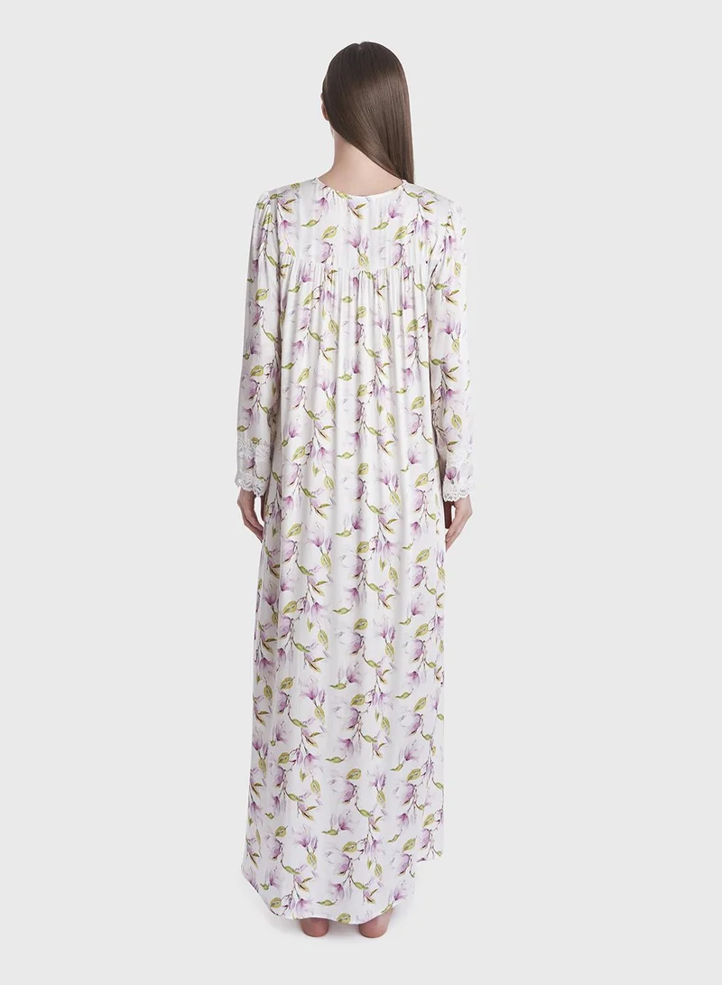 كشخة Flower Print Viscose Long Nightwear Dress