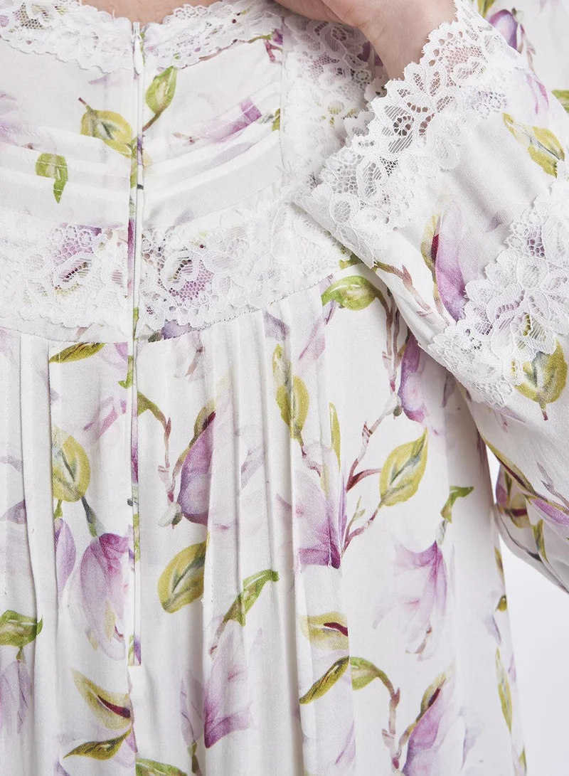 كشخة Flower Print Viscose Long Nightwear Dress